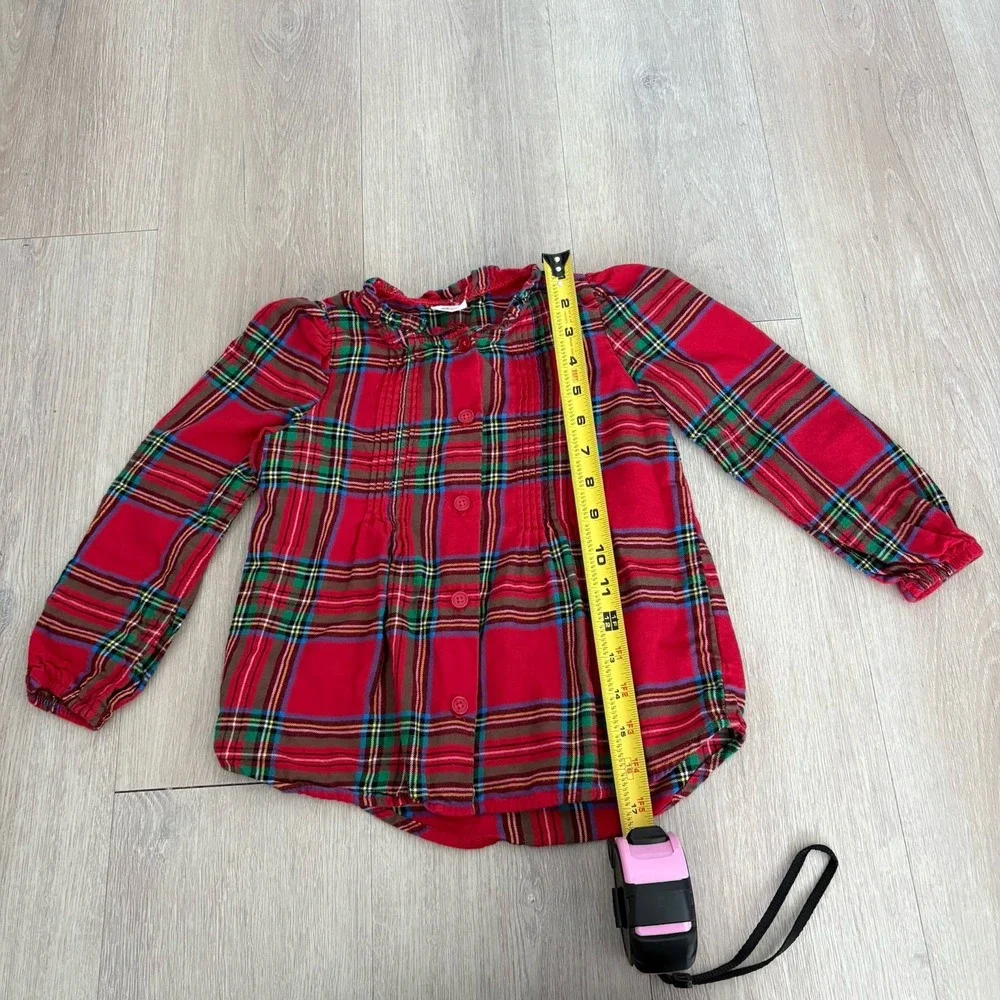 Wondernation Kids Girls Shirt Size 5T Red Plaid Long Sleeve Buttons 100% Cotton